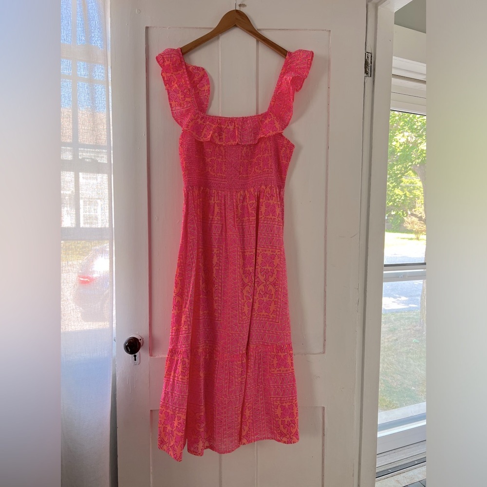Vineyard Vines Pink Ruffled Tiered Midi Dress